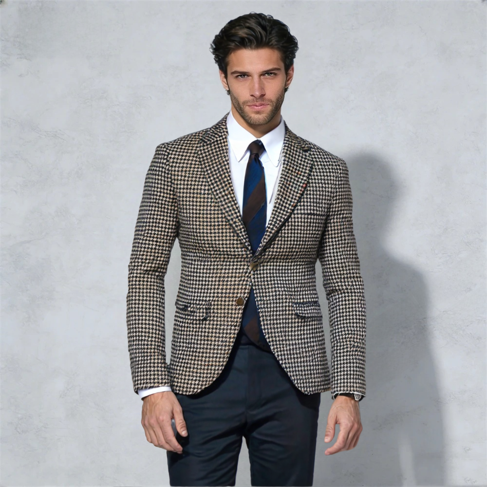 New Mens Plaid Blazer Casual Formal Blazer Jacket