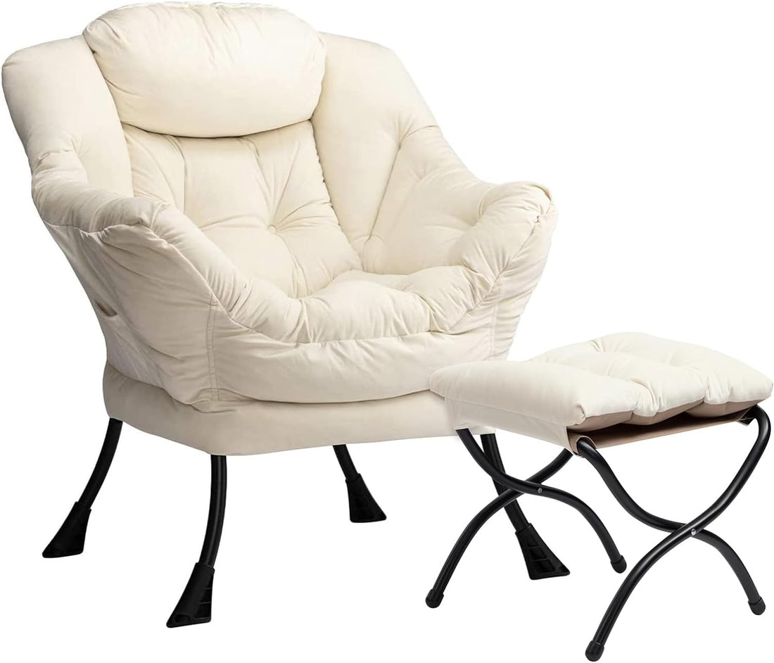 Lazy Chair Relax Lounge Chair with Armrests and Pocket Armchair Leisure Sofa with Modern Fabric and Steel Frame, Grey