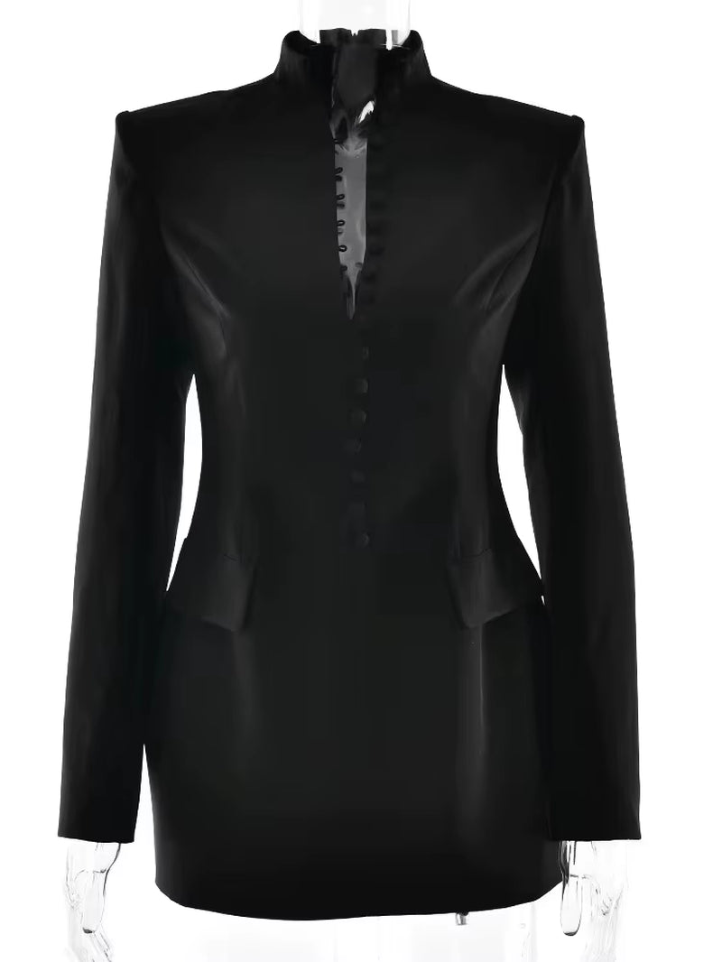 Premium Stand Collar Single Breasted Women Blazer 