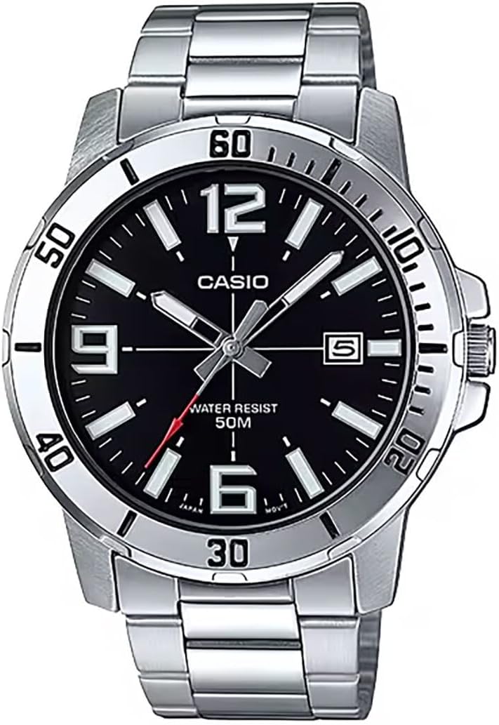 Mens Enticer Stainless Steel Black Dial Casio Watch