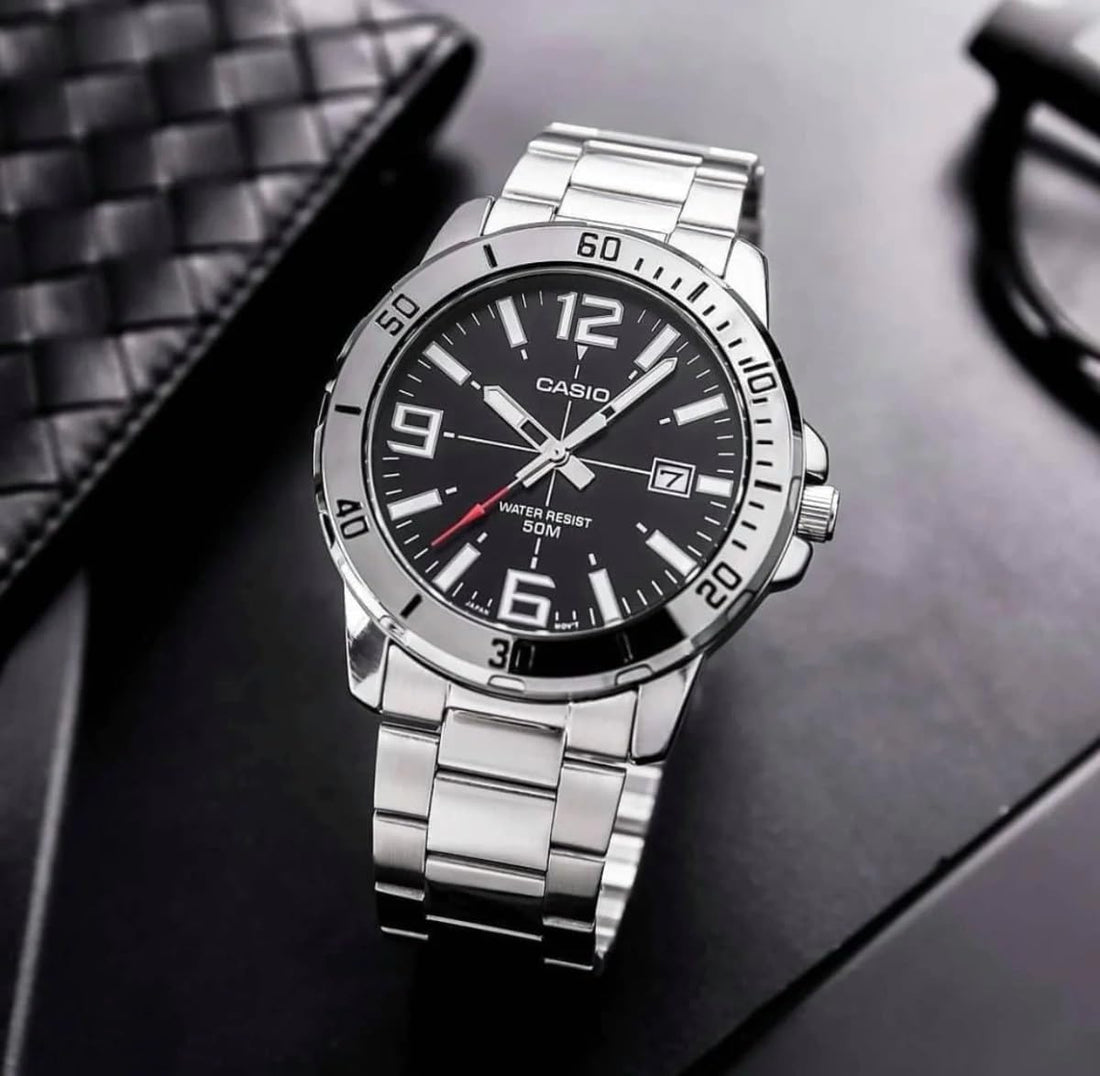 Mens Enticer Stainless Steel Black Dial Casio Watch