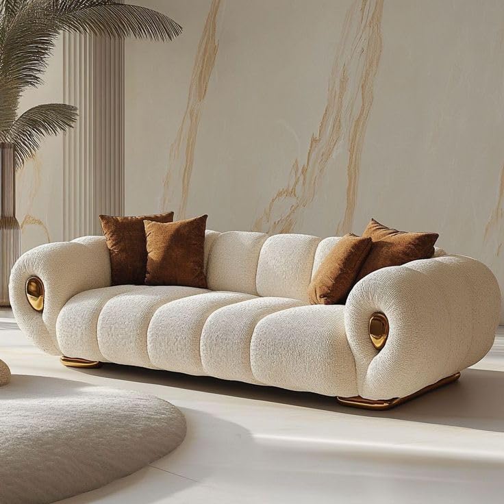 luxury Chesterfield Sofa Chair Cloud Soft Cream Marshmallow Fabric