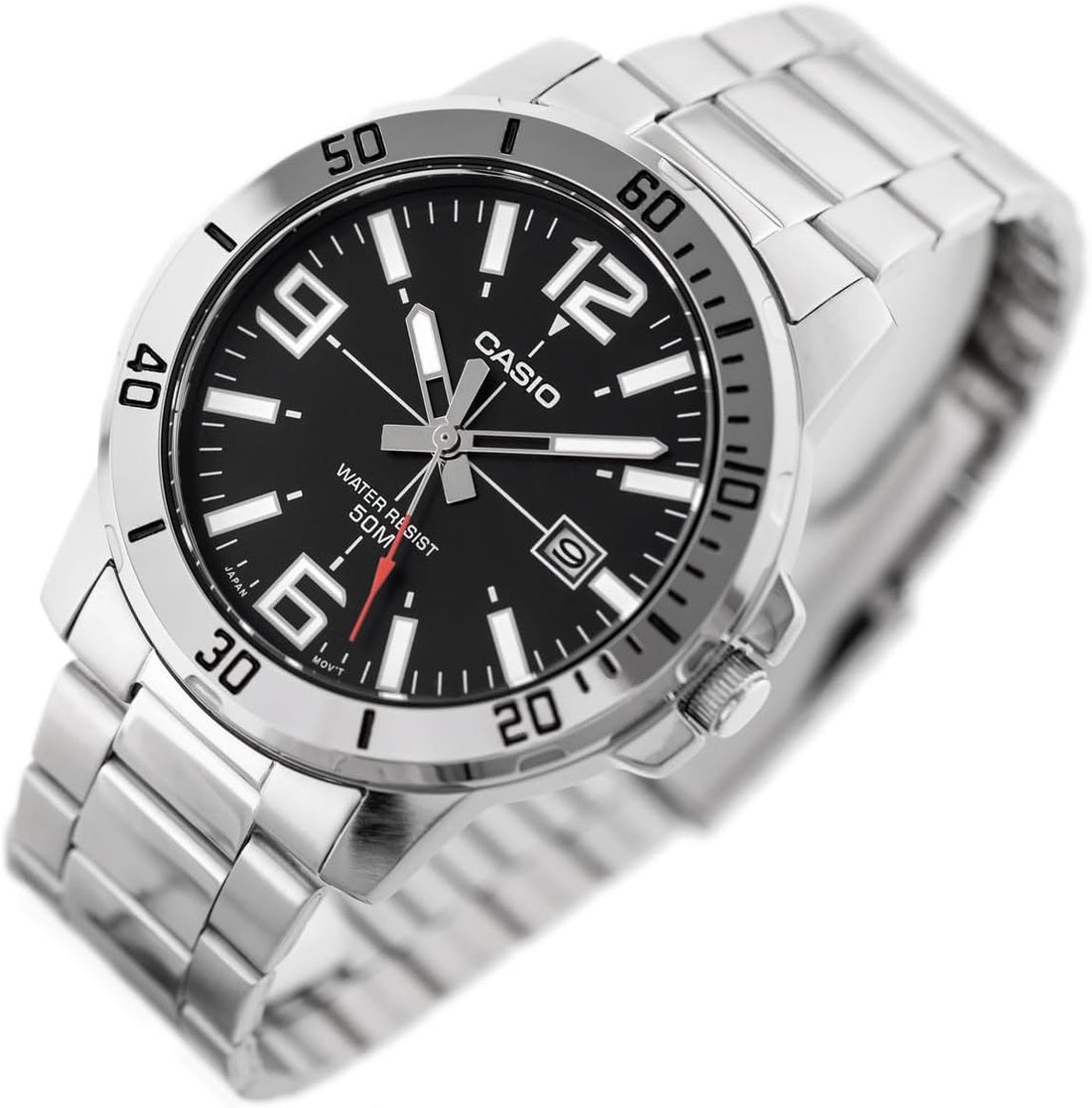 Mens Enticer Stainless Steel Black Dial Casio Watch