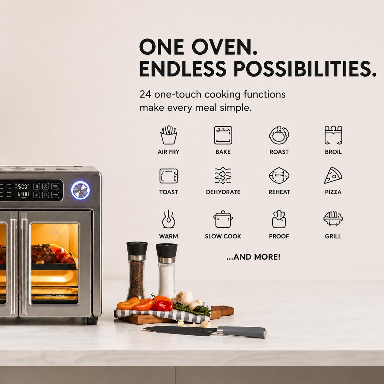 New Digital French Door Air Fryer Toaster Oven Combo, 24-in-1 Multi-Function Oven