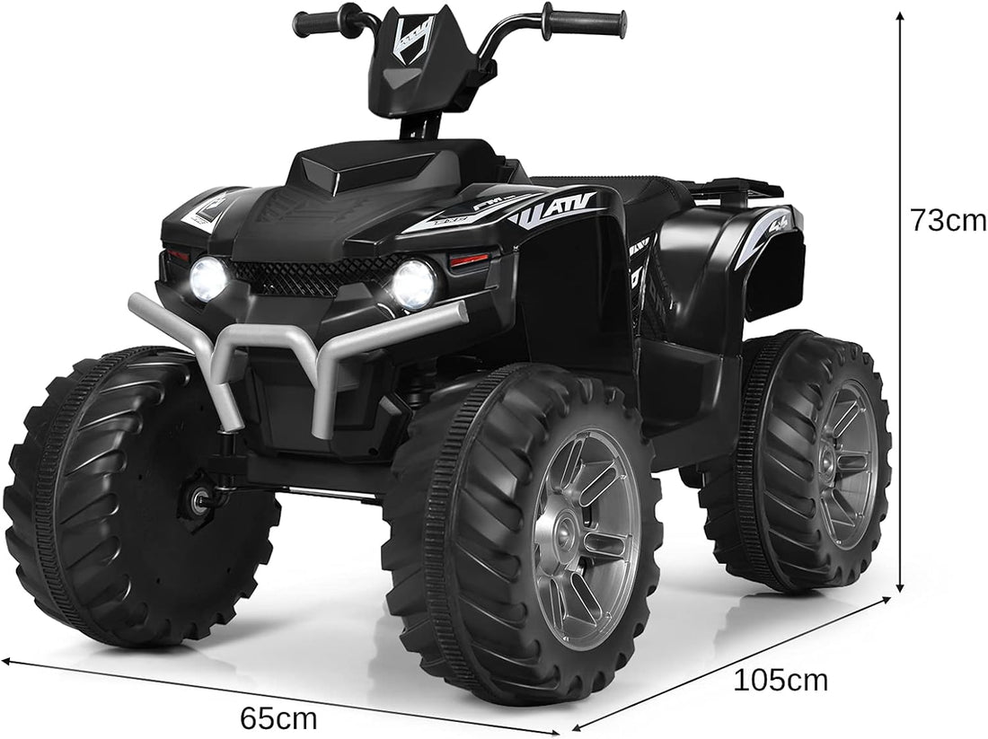 New 2024 Electric Quad Bike, Children Ride on ATV with Bluetooth, Lights, Music, Horn, High/Low Speeds and Slow Start, 12 V Battery Powered Toy Car for 3-7 Years Boys Girls (Black)