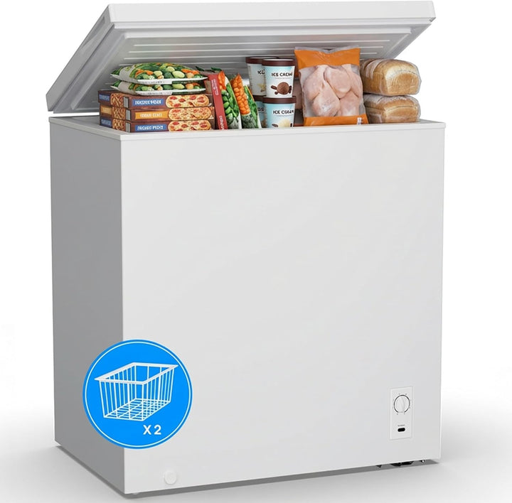 New Chest Freezer Small Compact Deep Freezer with Adjustable 7 Thermostat - LED lights