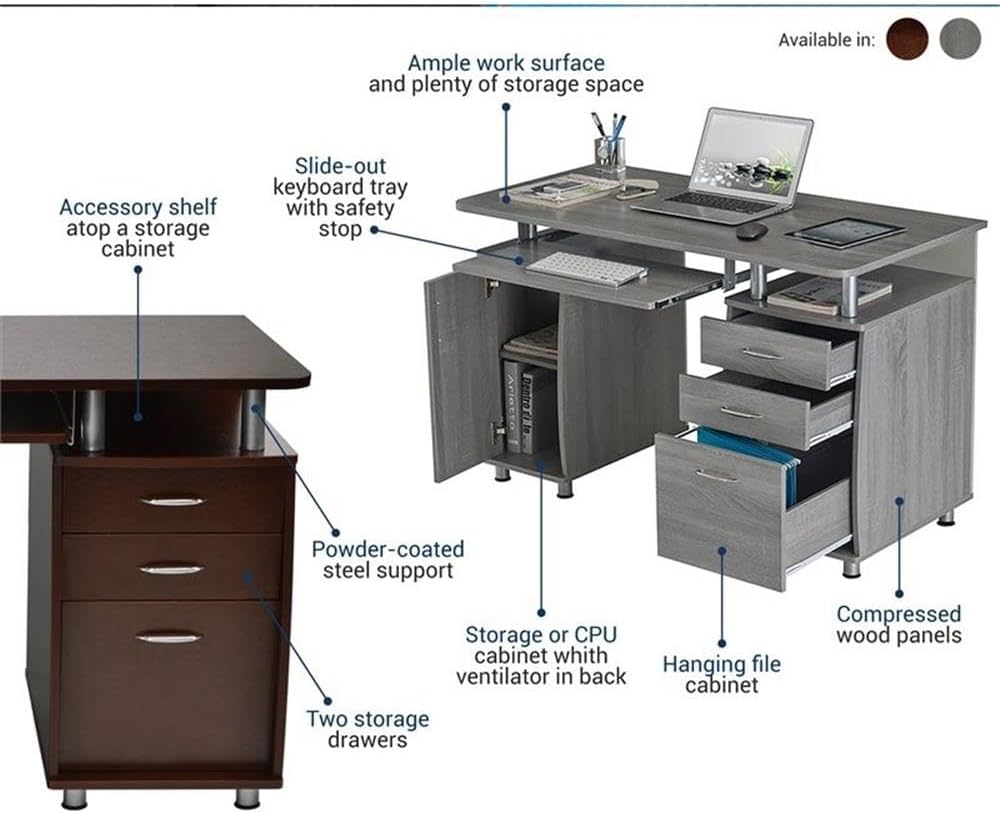 New Sleek Finish Home - Office Computer Desk with CPU Storage & Hanging File Cabinet