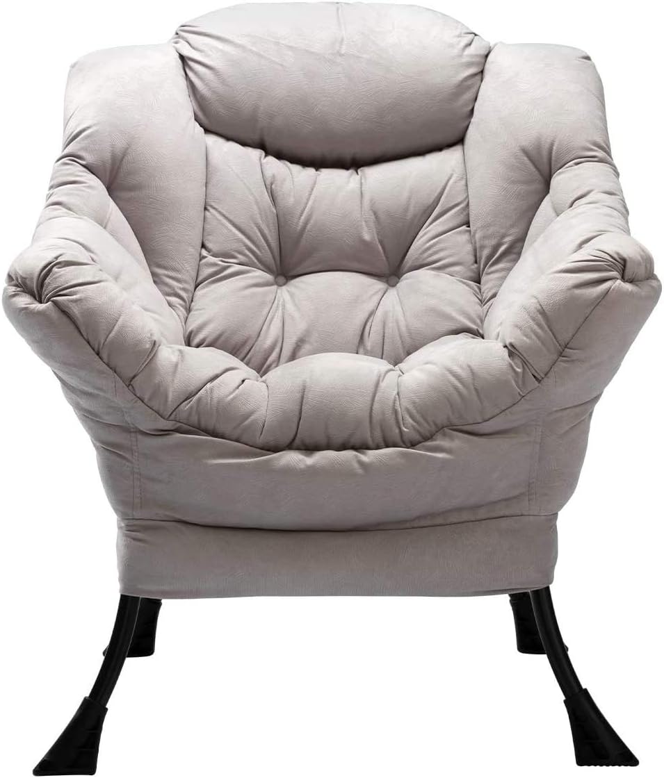 Lazy Chair Relax Lounge Chair with Armrests and Pocket Armchair Leisure Sofa with Modern Fabric and Steel Frame, Grey