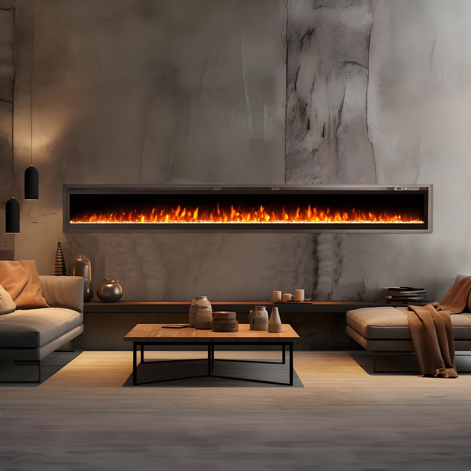 New 100 Inch Electric Fireplace Inserts,Wall Mounted with Timer, Remote Control