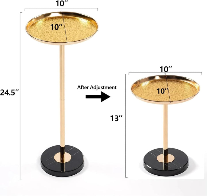 Adjustable table with dimensions shown on a white background