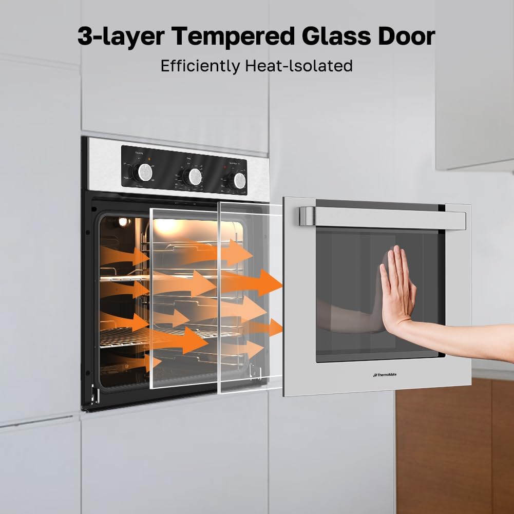 24" Electric Wall Oven, ETL Certified,  2.8 Cu.Ft. Electric Wall Oven with 5 Cooking Functions, Built-In Ovens with Anti-Mistouch Knob, Stainless Steel