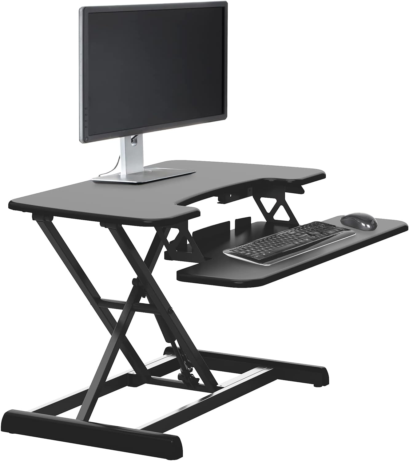 - desk Essential 36 - Two-Tier Standing Desk Converter for Monitor & Accessories - Height Adjustable Sit Stand Desk - Fully Assembled Monitor Riser for Home Office - 36" Wide, Black