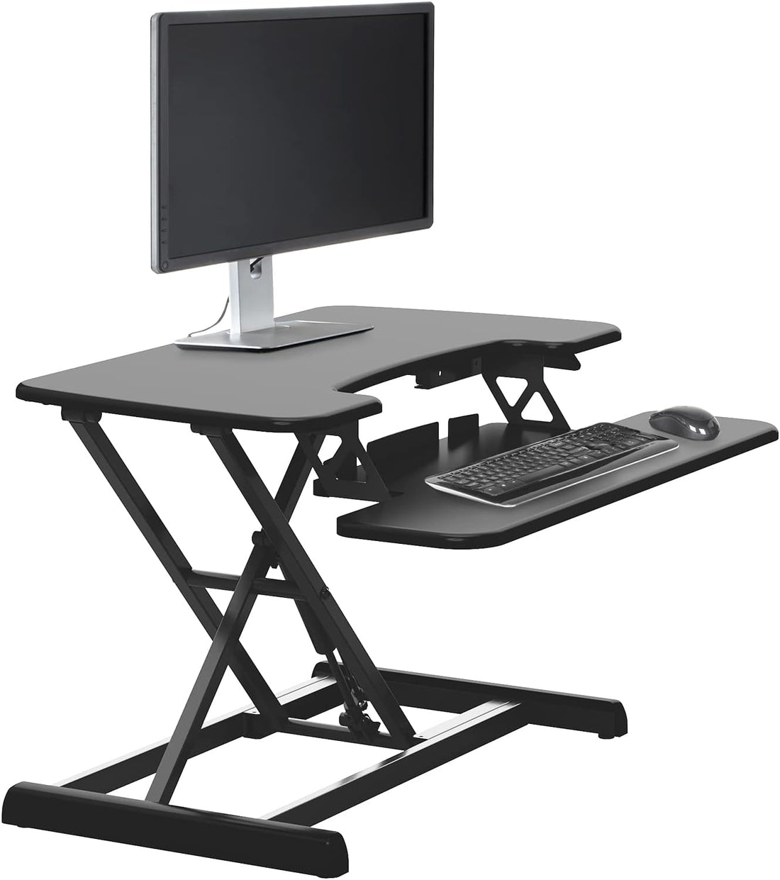 - desk Essential 36 - Two-Tier Standing Desk Converter for Monitor & Accessories - Height Adjustable Sit Stand Desk - Fully Assembled Monitor Riser for Home Office - 36" Wide, Black