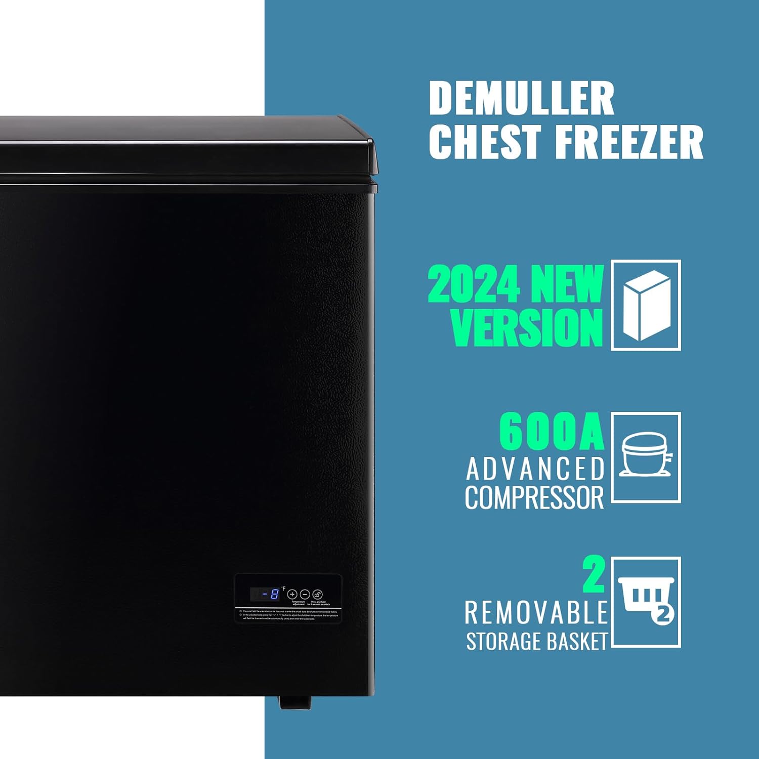 Modern Chest Small Freezer with Electronic Control 41°F to -15°F Freestanding Deep Mini Freezer