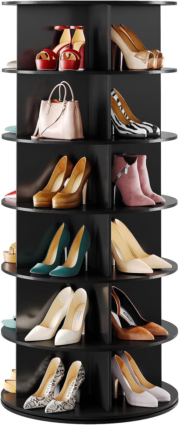 Premium Black  Designed 6-Tier Spinning Shoe Bag Organizer