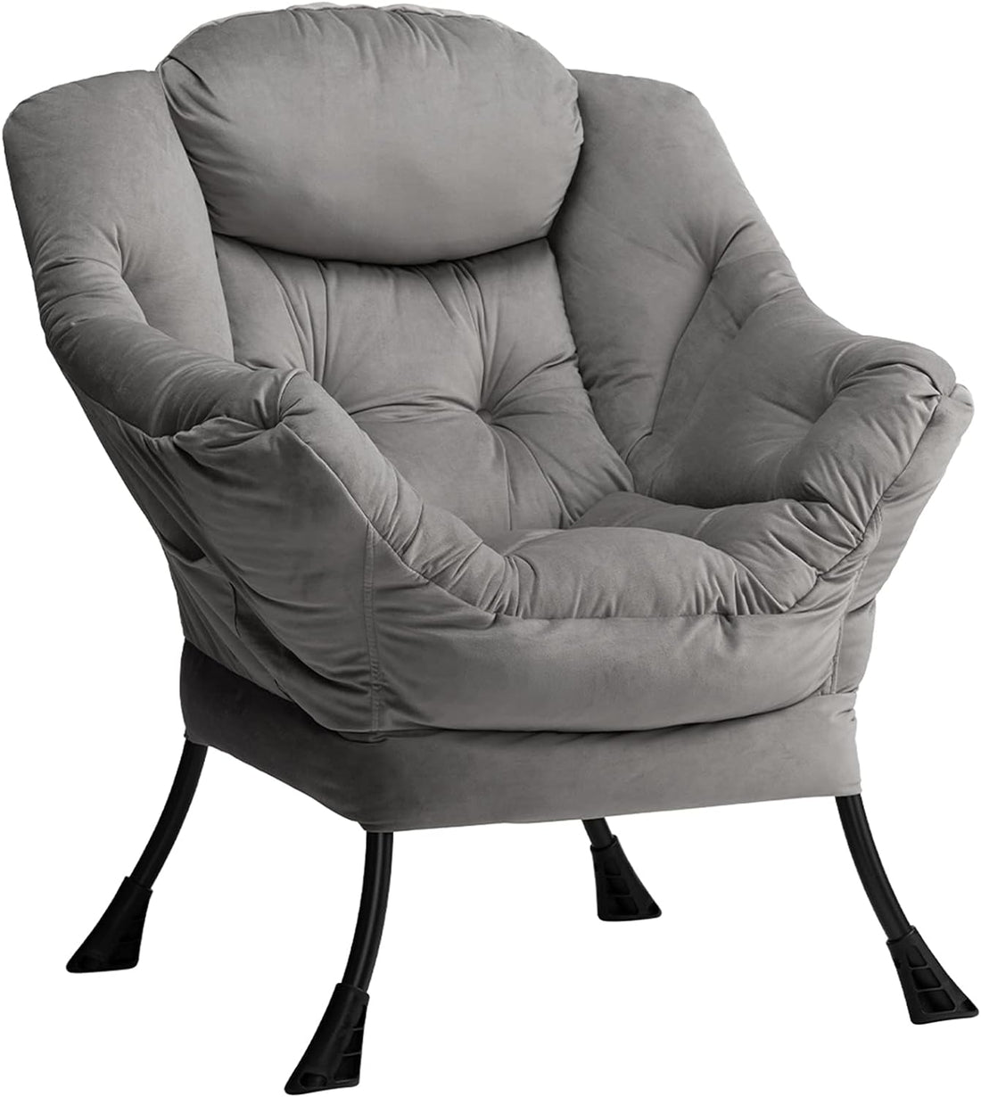 Lazy Chair Relax Lounge Chair with Armrests and Pocket Armchair Leisure Sofa with Modern Fabric and Steel Frame, Grey