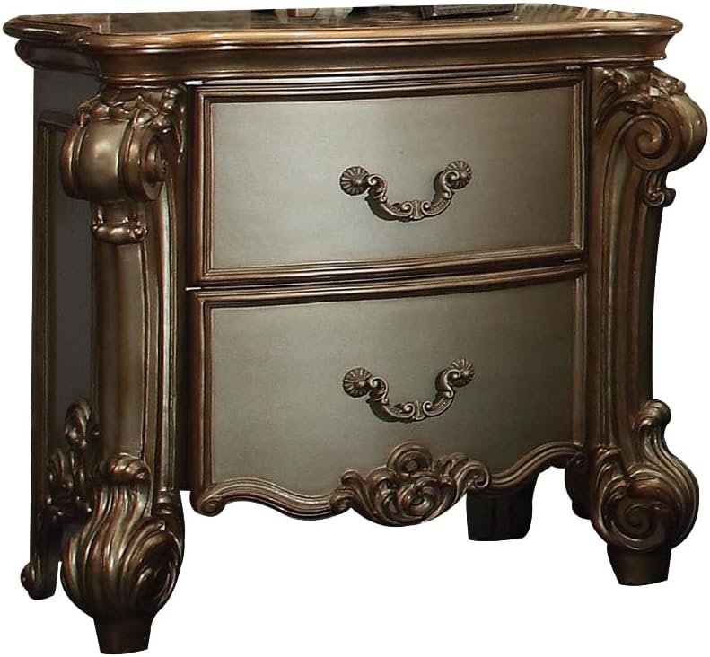 Royal Vanity Desk in Gold Patina & Bone – Luxury Dressing Table with Storage Drawers