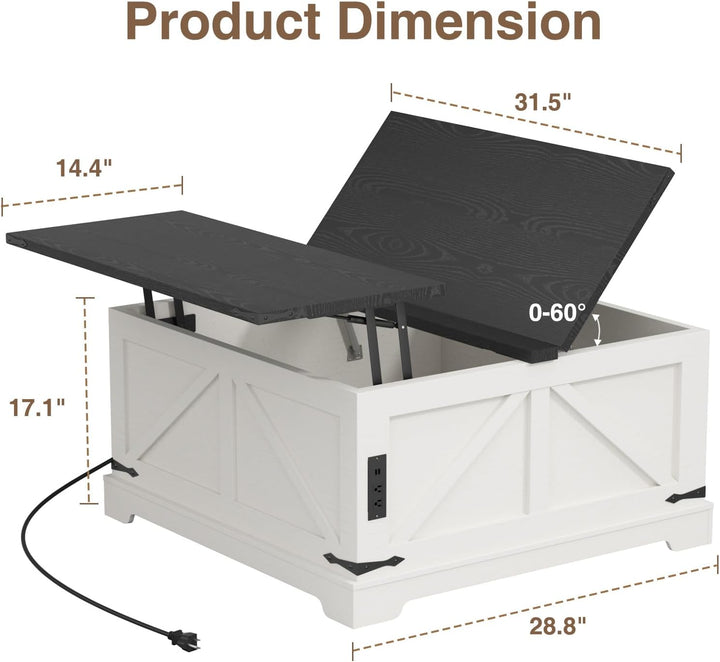 Lux Coffee Table with Storage, 31.5" with Charging Station 