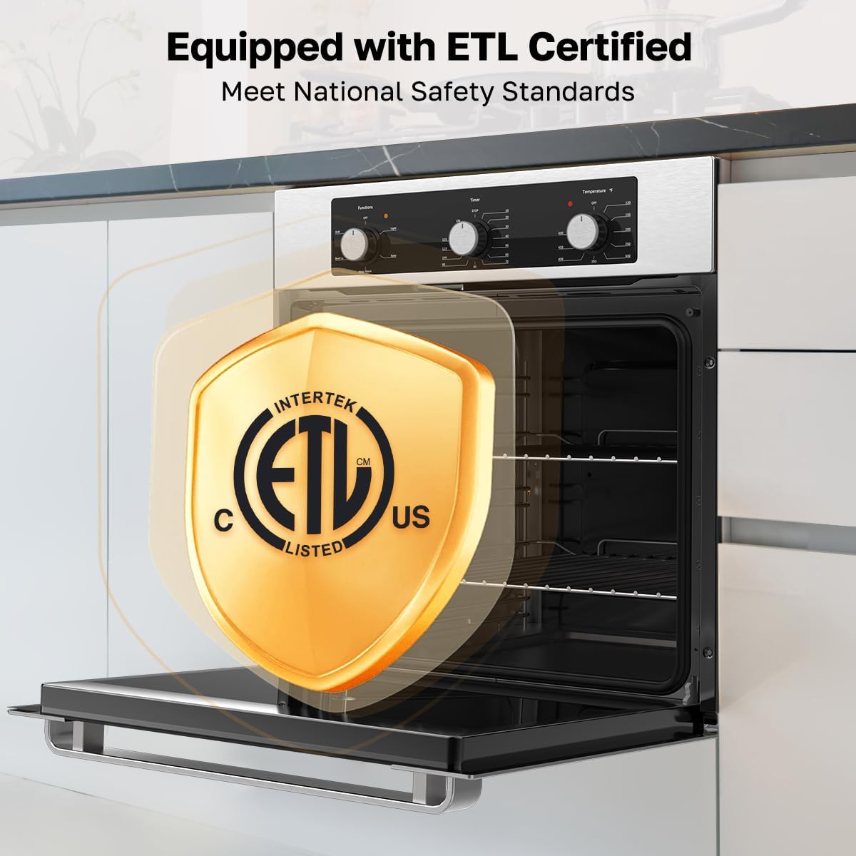 24" Electric Wall Oven, ETL Certified,  2.8 Cu.Ft. Electric Wall Oven with 5 Cooking Functions, Built-In Ovens with Anti-Mistouch Knob, Stainless Steel