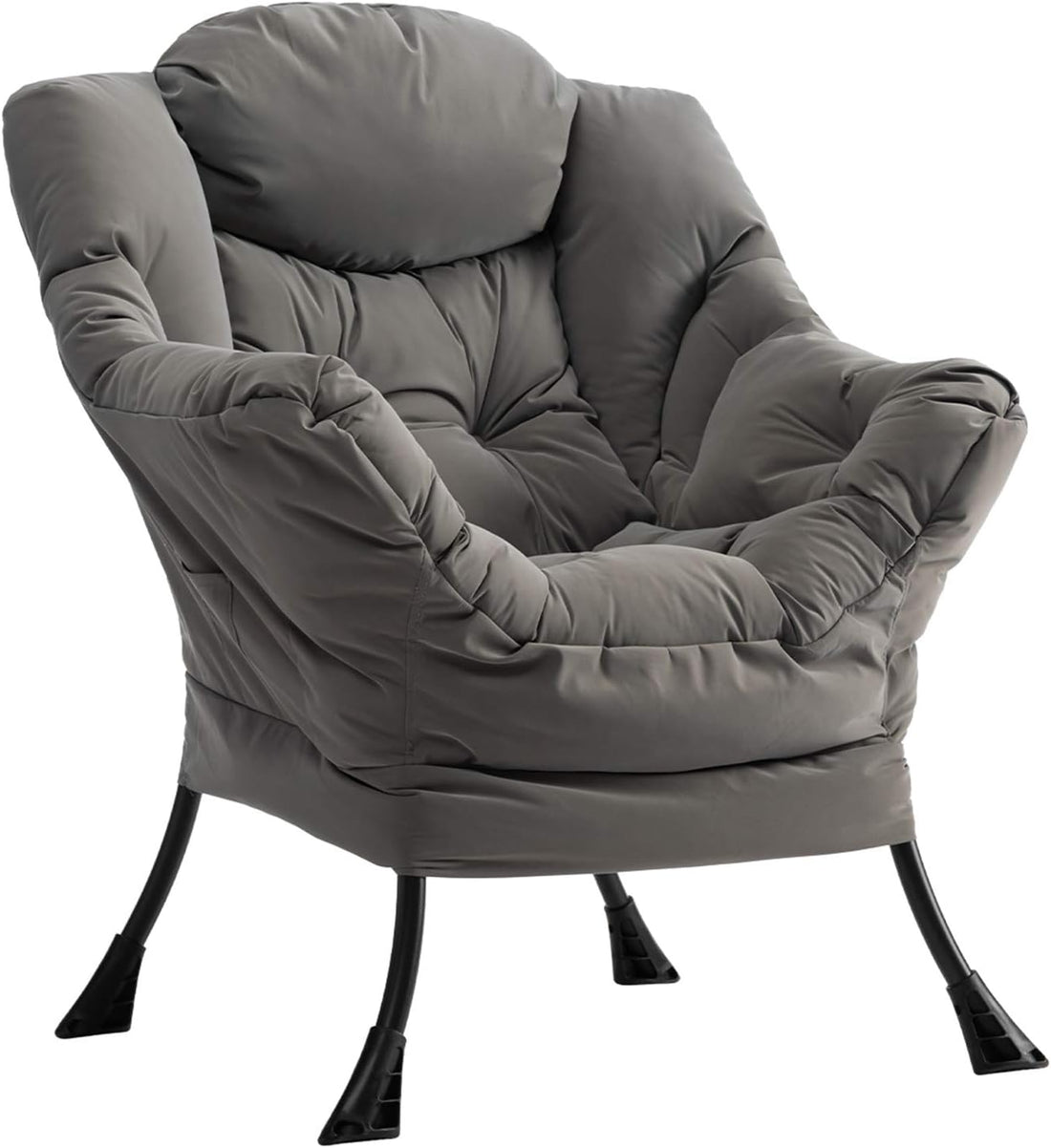 Lazy Chair Relax Lounge Chair with Armrests and Pocket Armchair Leisure Sofa with Modern Fabric and Steel Frame, Grey