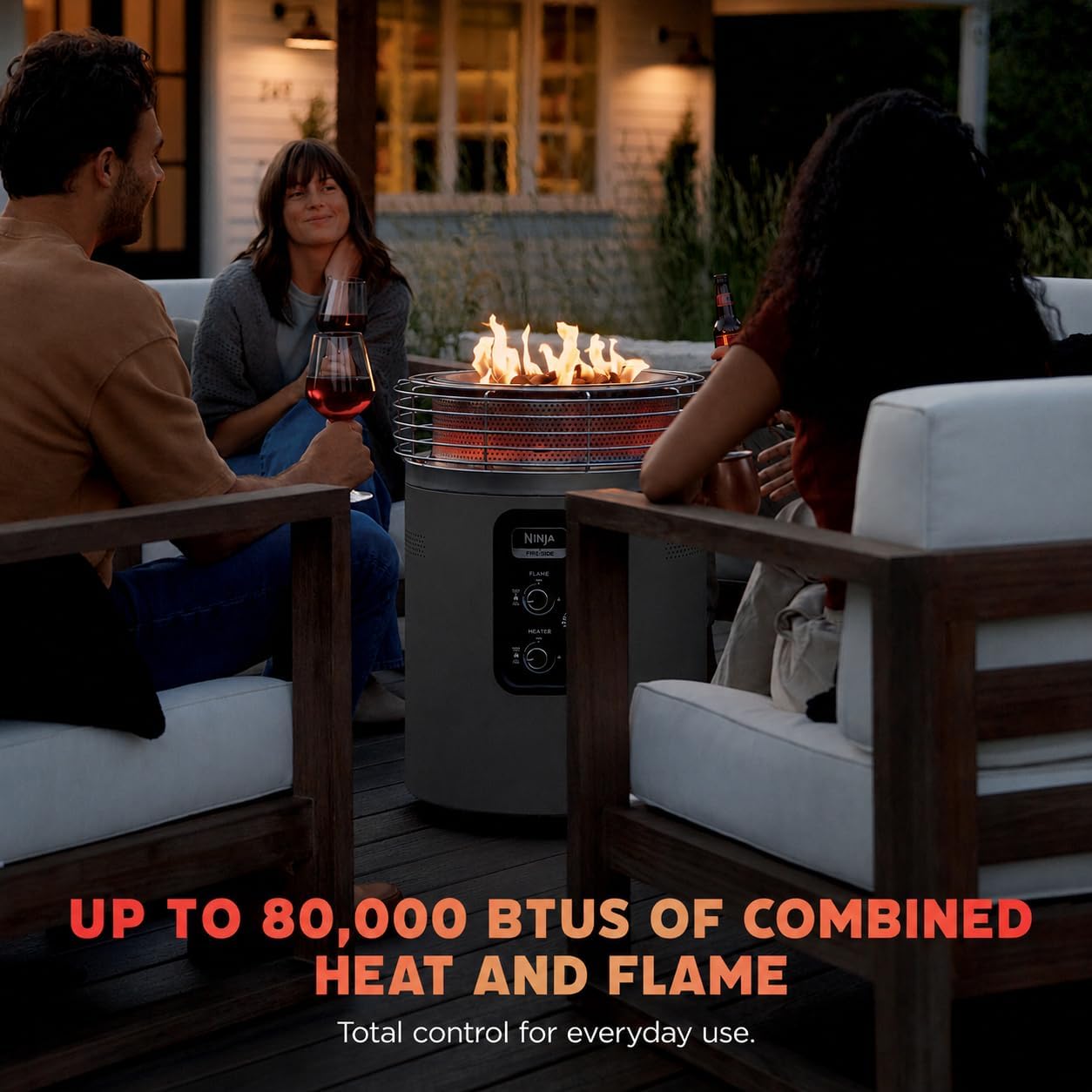 Fireside360™ Outdoor Heater & Fire Pit | 3 Modes: Flame, Heat, Flame & Heat | Portable for Patio, Deck, Camping | Easy Control Smokeless Flames | Push to Start Ignition | Charcoal | OF101AMZ