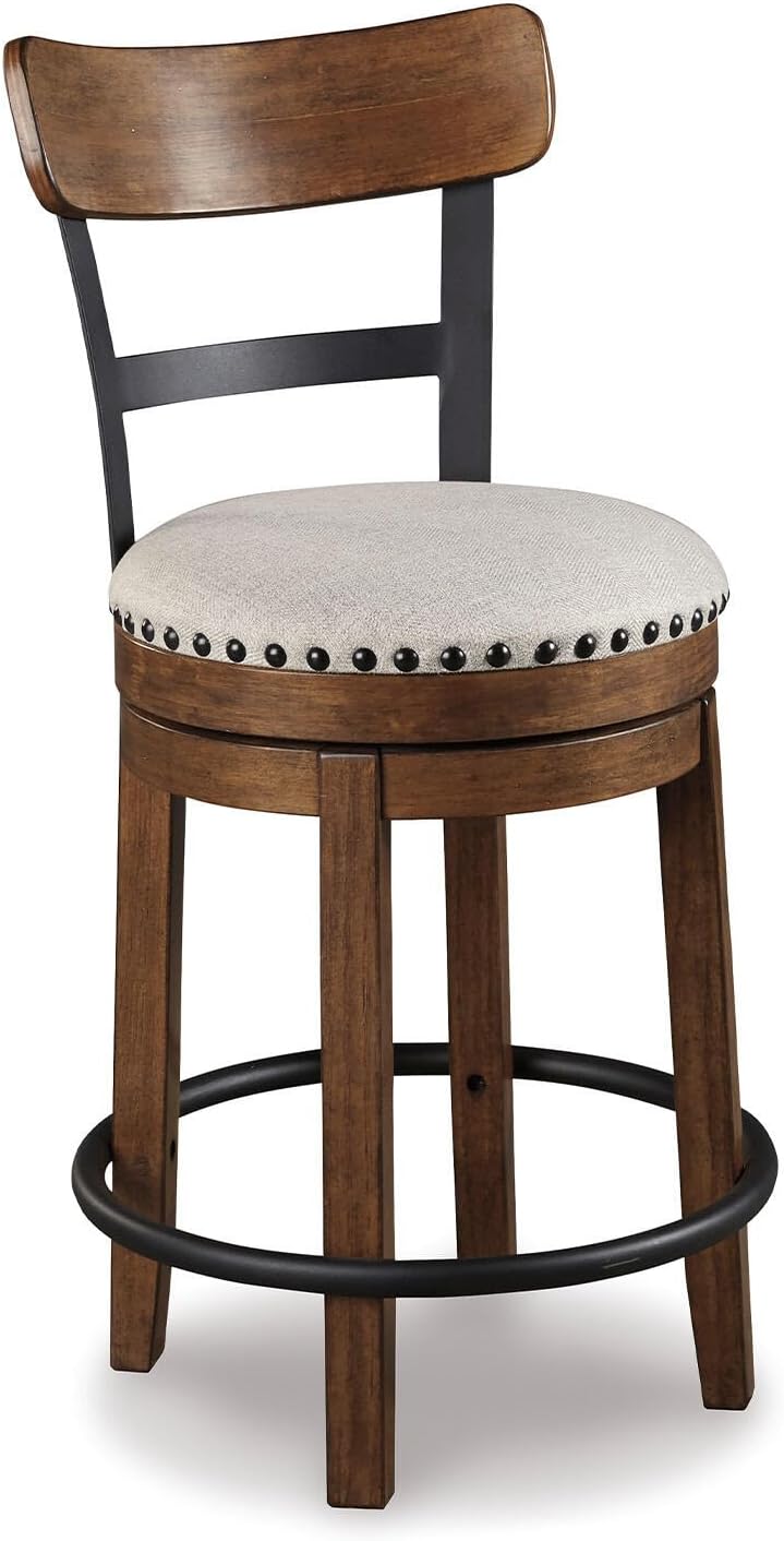 Bar Stool with 360° Swivel Seat – Cushioned Kitchen Island Stool, Wood & Metal Frame Counter Height Seating