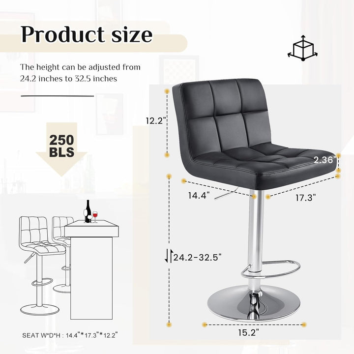 Bar Stools Set of 4, 24 Inch Counter Height Bar Stools, Upholstered Modern Kitchen Barstools with Metal Base, PU Leather Saddle Stools for Kitchen Island, Inky Black