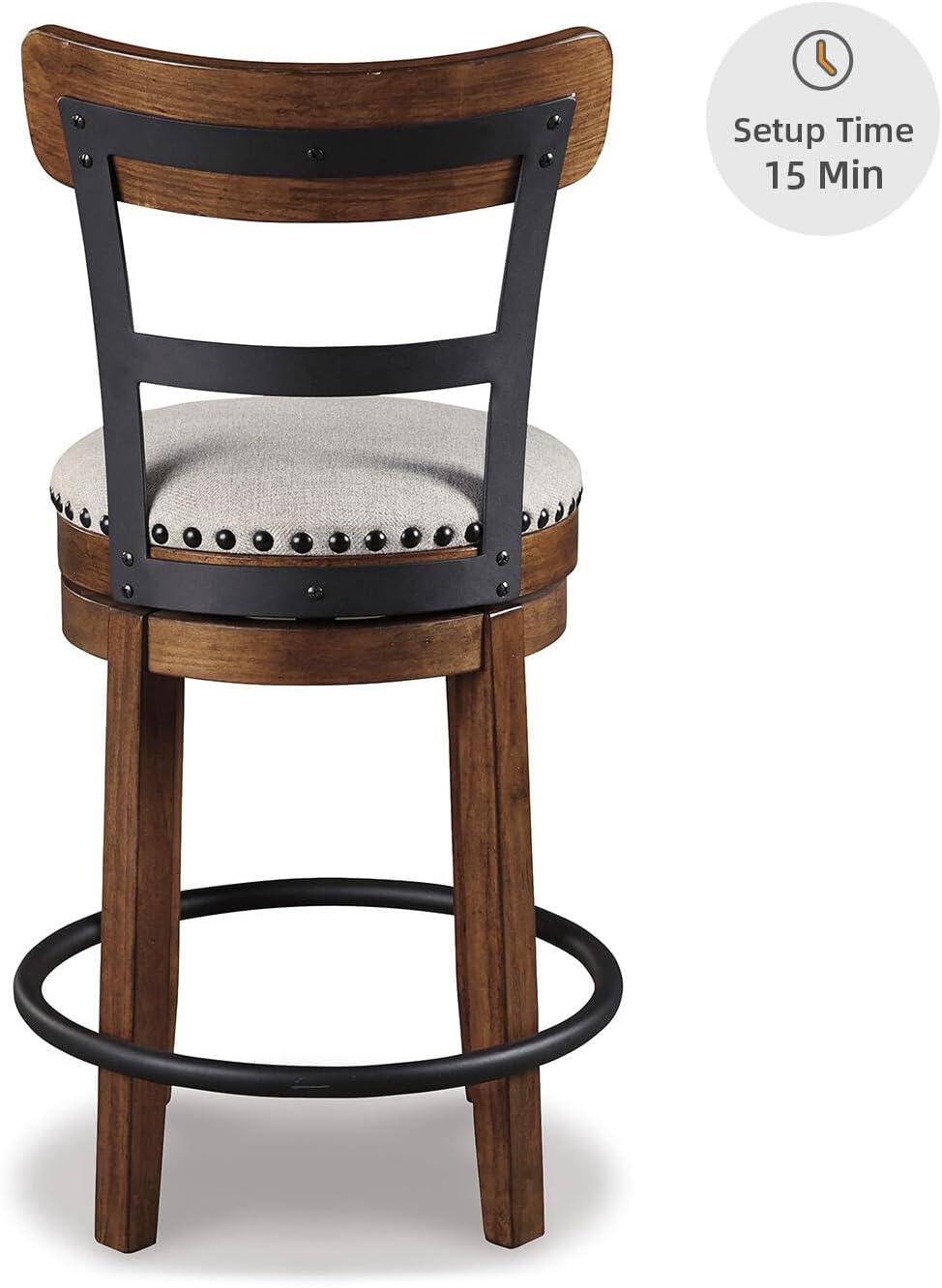 Bar Stool with 360° Swivel Seat – Cushioned Kitchen Island Stool, Wood & Metal Frame Counter Height Seating