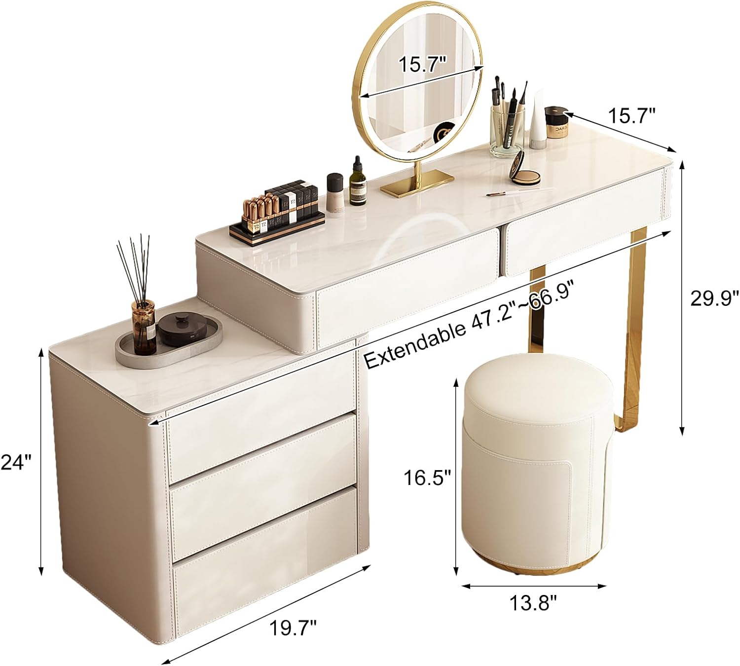 Vintage Makeup Vanity Desk Set LED Mirror – Luxury Dressing Table with Storage