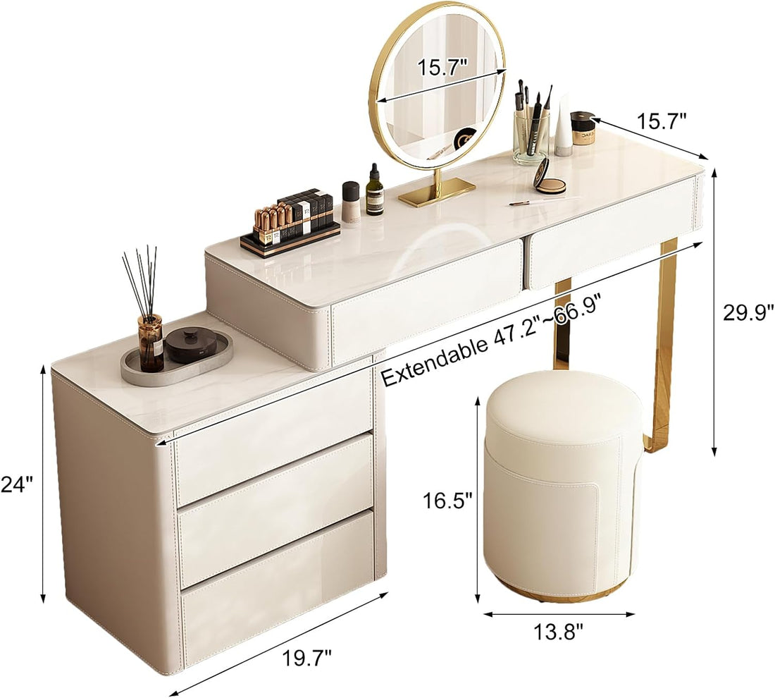 Vintage Makeup Vanity Desk Set LED Mirror – Luxury Dressing Table with Storage