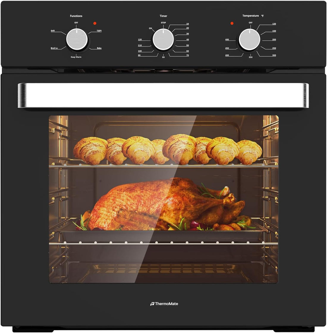 24" Electric Wall Oven, ETL Certified,  2.8 Cu.Ft. Electric Wall Oven with 5 Cooking Functions, Built-In Ovens with Anti-Mistouch Knob, Stainless Steel