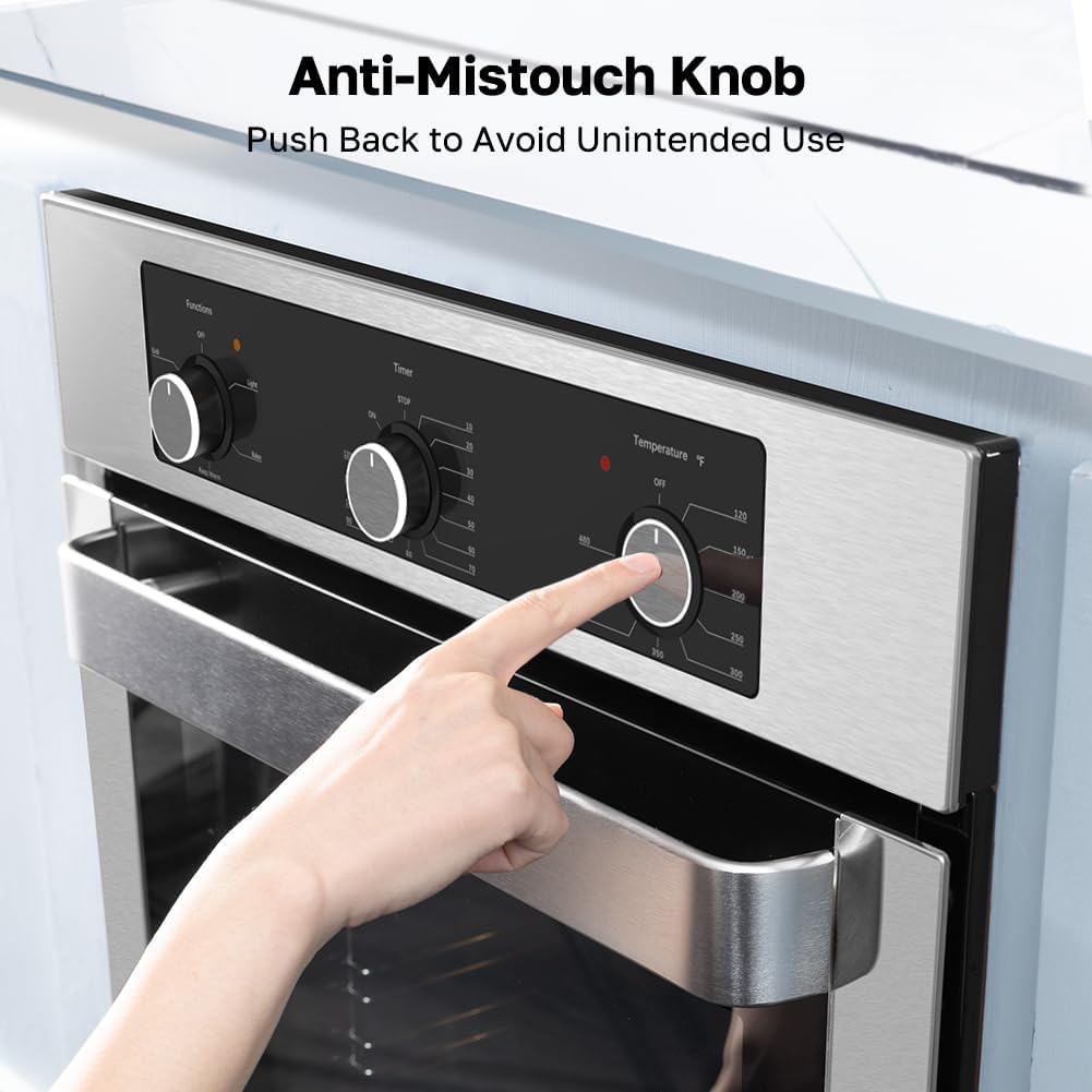 24" Electric Wall Oven, ETL Certified,  2.8 Cu.Ft. Electric Wall Oven with 5 Cooking Functions, Built-In Ovens with Anti-Mistouch Knob, Stainless Steel