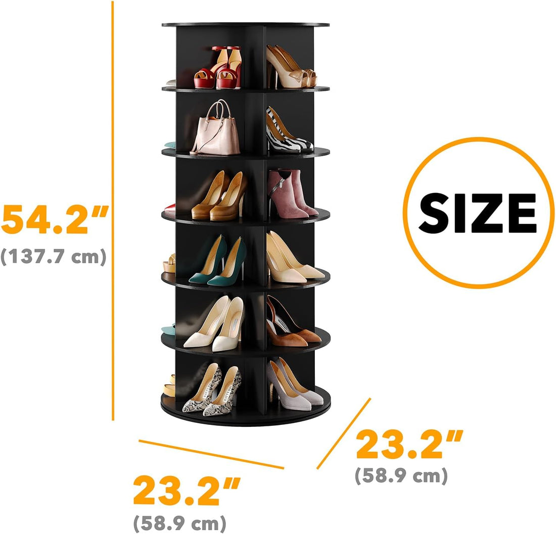 Premium Black  Designed 6-Tier Spinning Shoe Bag Organizer