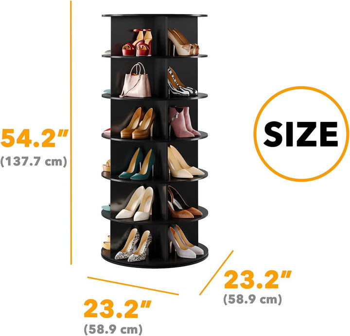 Premium Black  Designed 6-Tier Spinning Shoe Bag Organizer