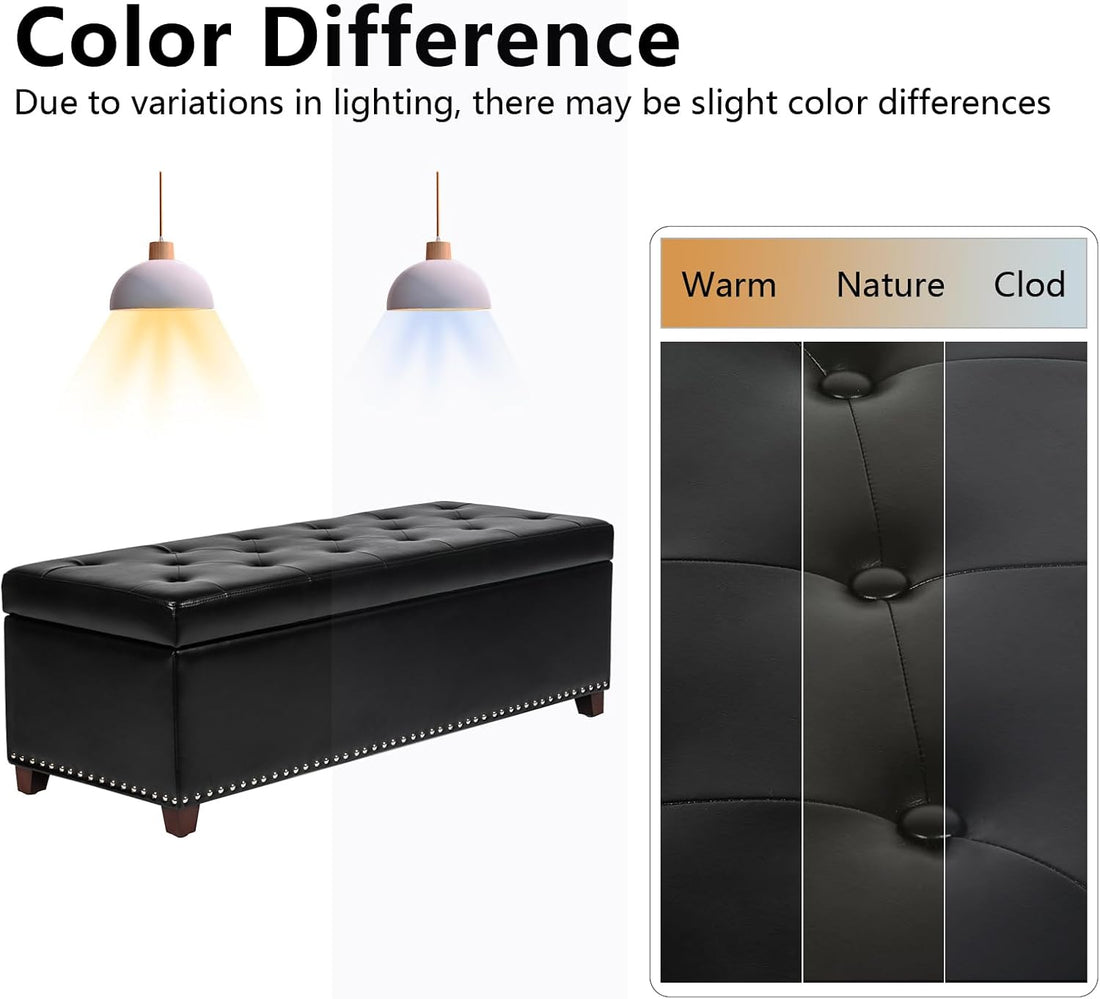 New Storage Ottoman Bench – 51" Leather Tufted End of Bed Bench for Bedroom