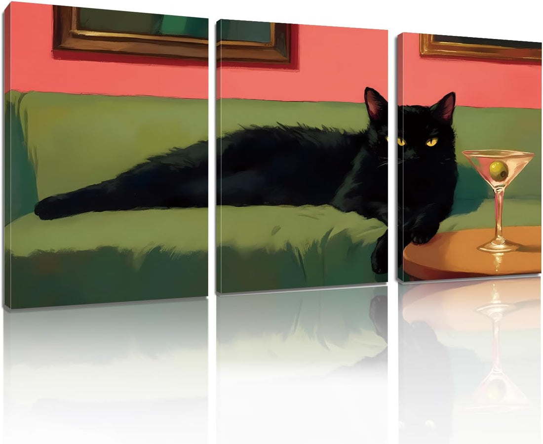 Cat Canvas Wall Art, Black Cat  Wall Decor for Bar, Living Room, Bedroom
