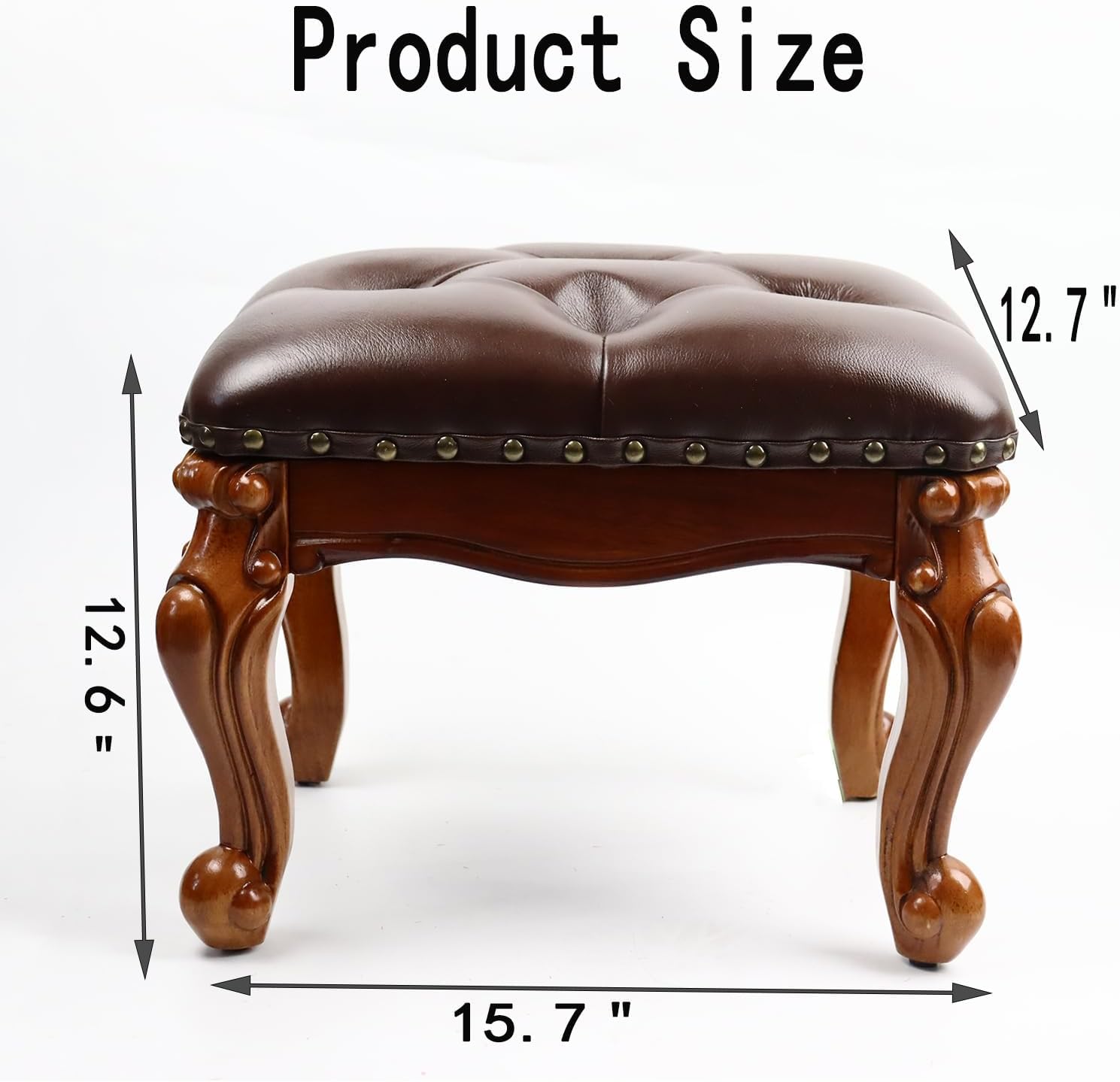 Leather Foot Stool – Small Vintage Ottoman Foot Rest with Wooden Base