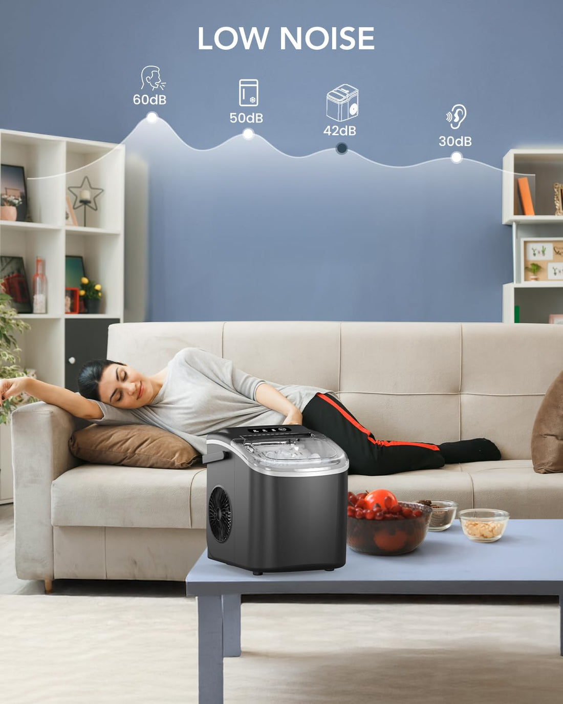 Ice Maker Countertop, Efficient Easy Carry Ice Machine, Self-Cleaning Ice Maker with Ice Scoop & Basket, 9Pcs/ 8Mins 26.6Lbs per Day for Home/Office/Kitchen,Black