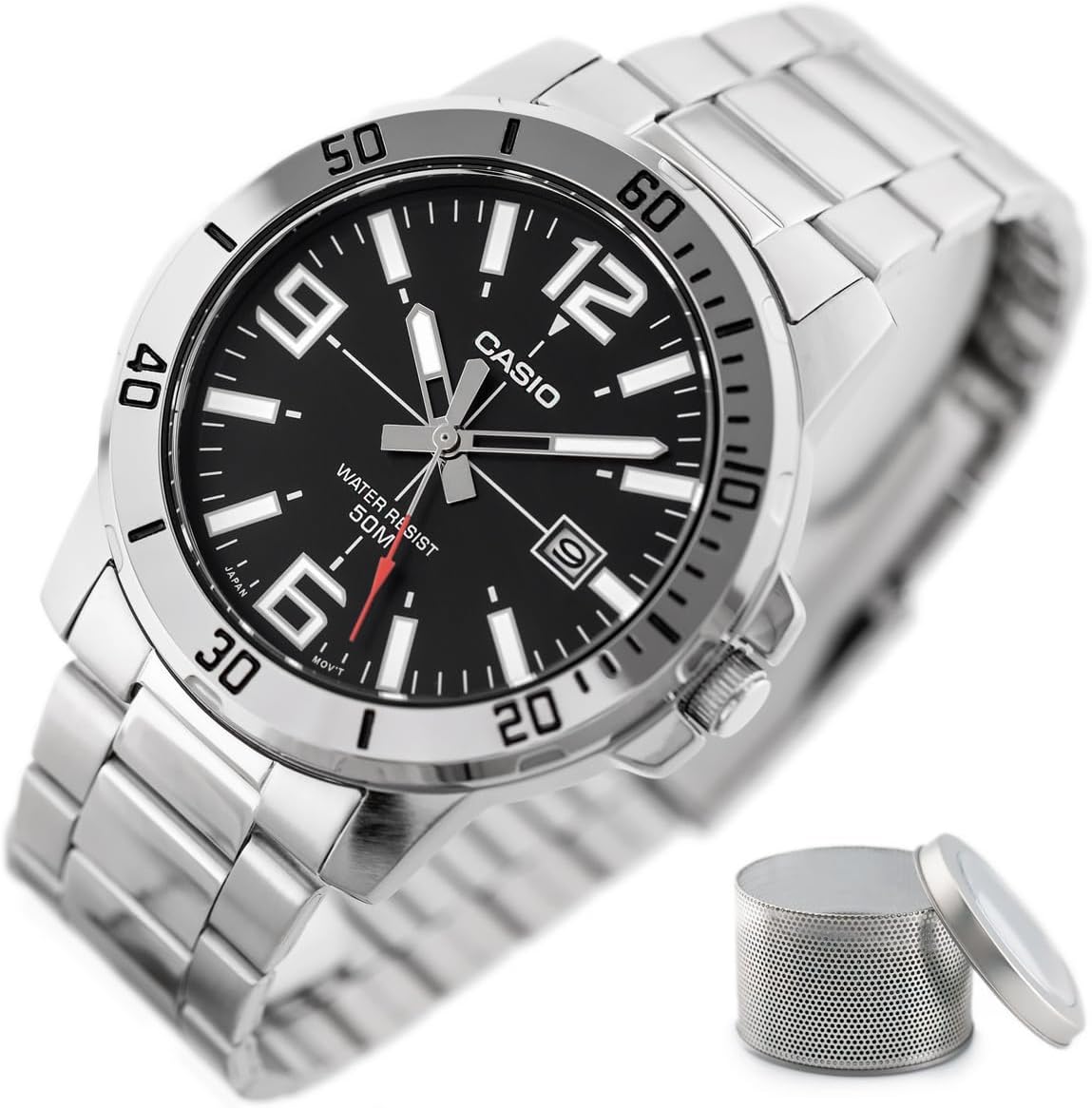 Mens Enticer Stainless Steel Black Dial Casio Watch