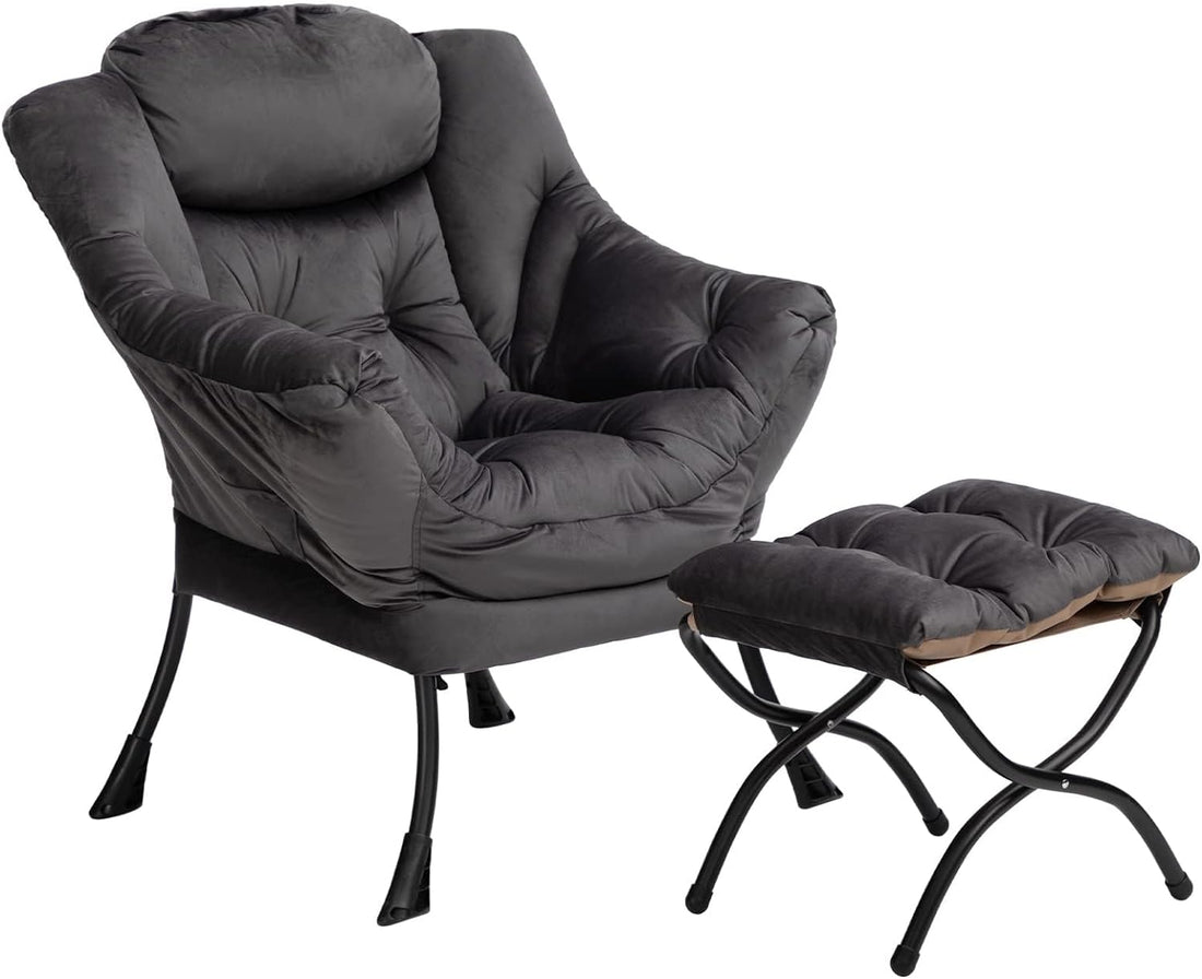 Lazy Chair Relax Lounge Chair with Armrests and Pocket Armchair Leisure Sofa with Modern Fabric and Steel Frame, Grey