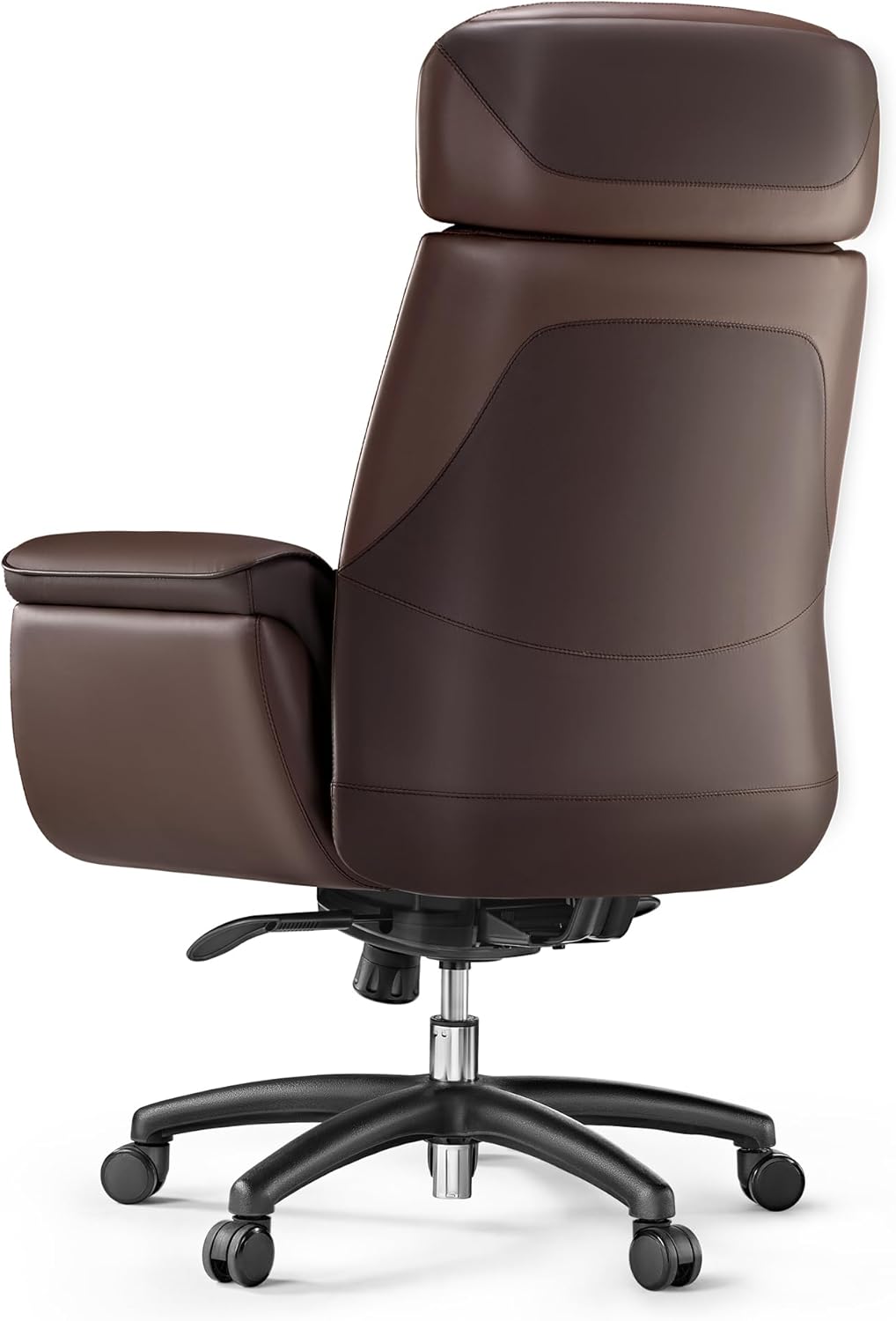 Brown office chair with headrest on a white background