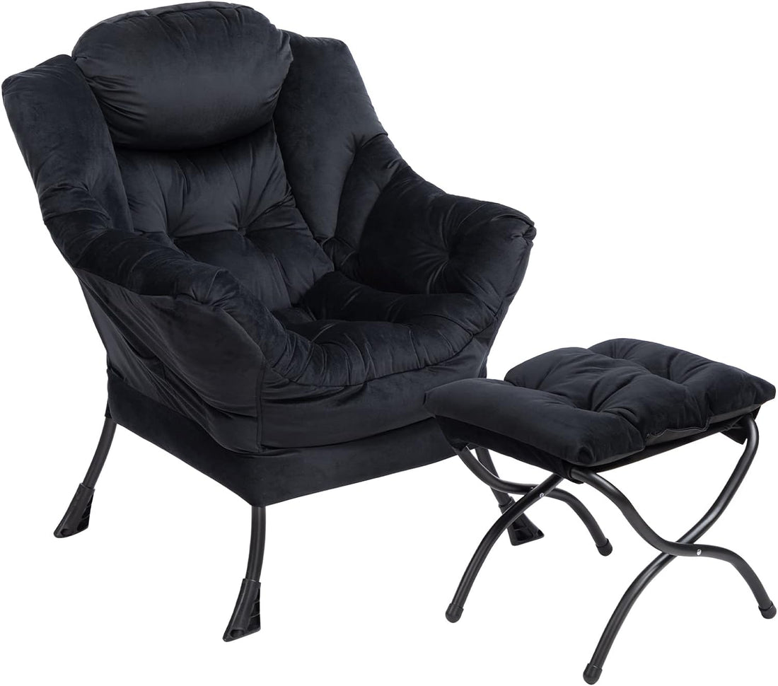 Lazy Chair Relax Lounge Chair with Armrests and Pocket Armchair Leisure Sofa with Modern Fabric and Steel Frame, Grey