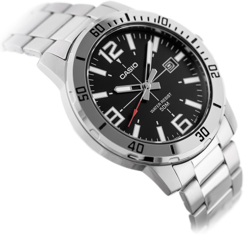 Mens Enticer Stainless Steel Black Dial Casio Watch