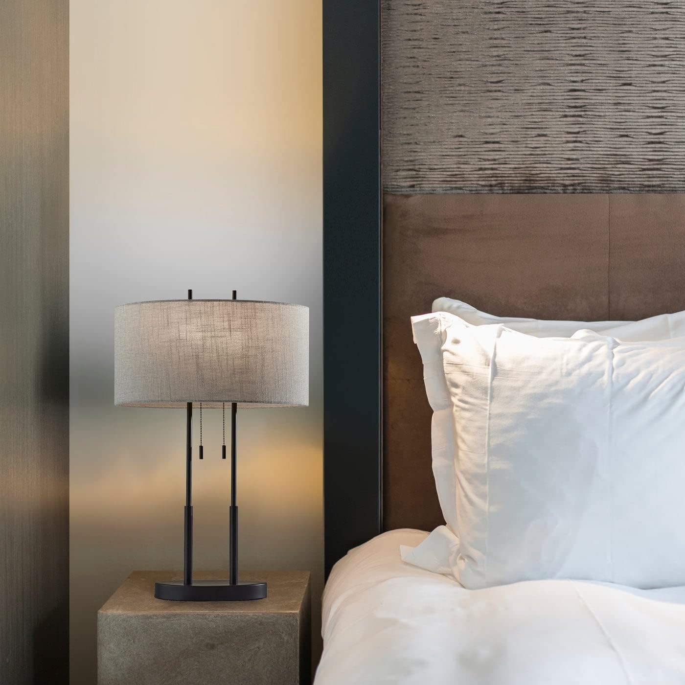 New Duet Table Lamp with Dual Pull Chains, Antique Bronze Finish
