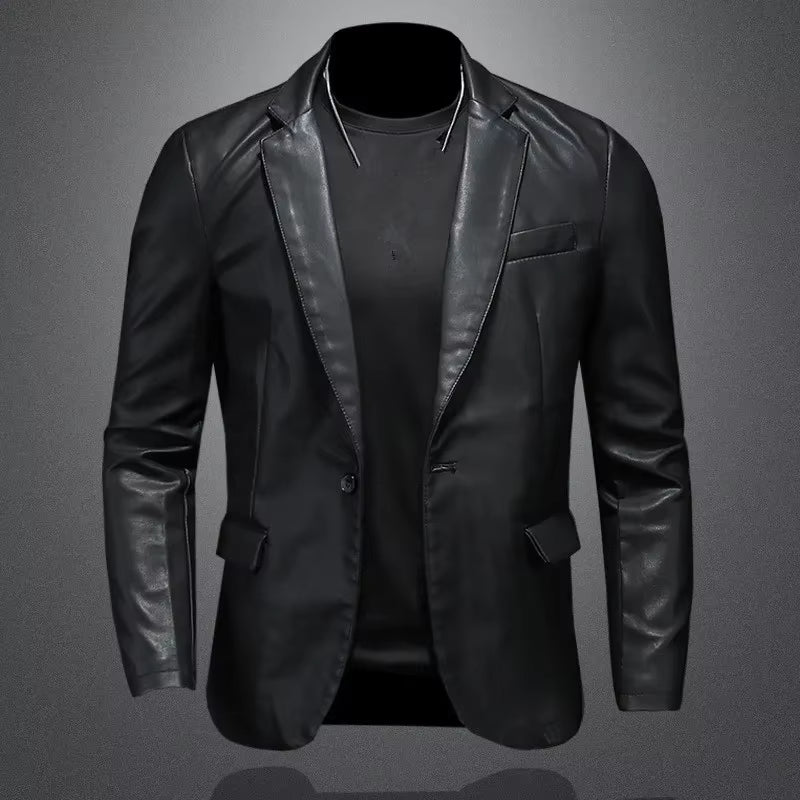 Men'S Casual Leather Dress Suit Coat Casual Pu Blazers Jacket Casual Blazer Jackets Men Leather Jakcets