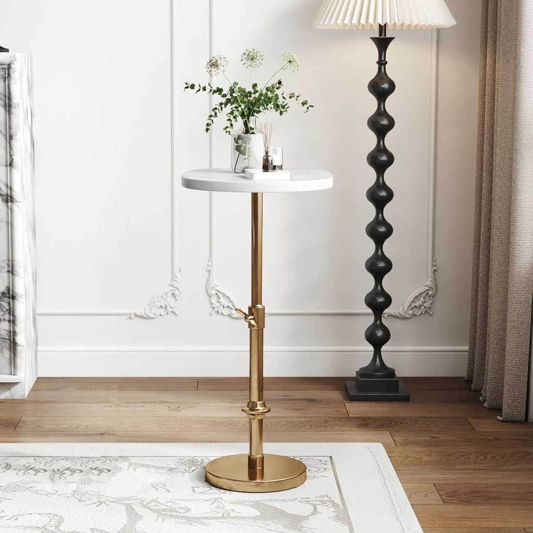 Antique Brass Adjustable-Height Pedestal Drink Table