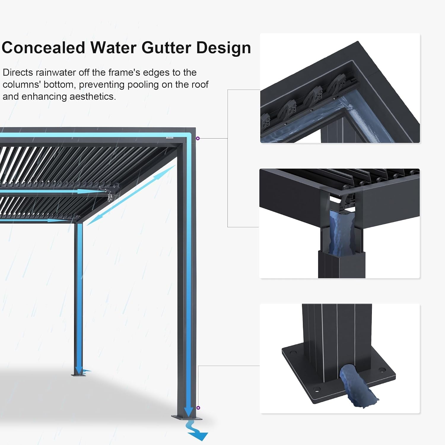 LED Louvered Pergola Adjustable Roof Integrated Strip Lights Gazebo