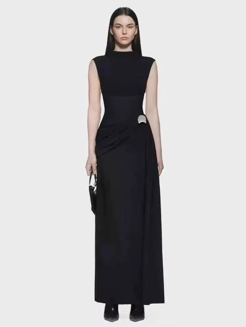 New Stand Collar Sleeveless Women Stylish Dress