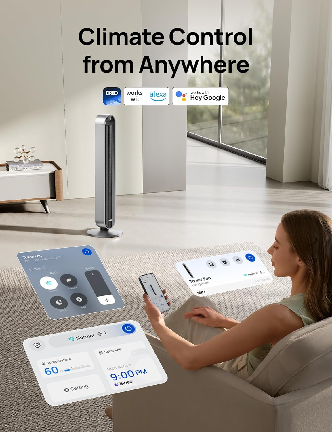 Tower Fan for Bedroom, 42 Inch 120° Oscillating Fan, 25Db Quiet DC Motor, 28Ft/S Velocity Bladeless Standing Fan with 12 Speeds, 4 Modes, 12H Timer Cooling Fans for Home, Living Room, Pilot Max S