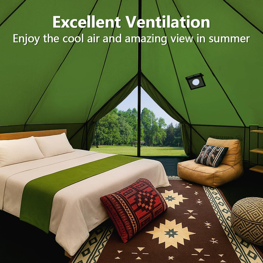 Canvas Bell Yurt Tent with Stove Jack, Waterproof Luxury 4 Season Tents for Family Outdoor Camping 100% Cotton Green Glamping Tents for Hunting, Partie, All Year Living